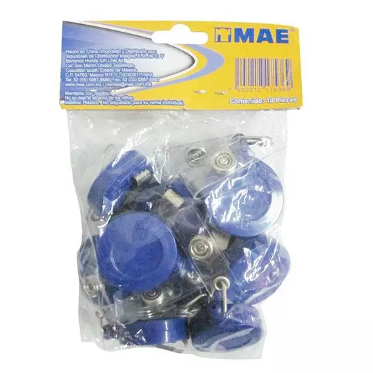 Portagafetes tipo yoyo mae azul bolsa co n 10 piezas