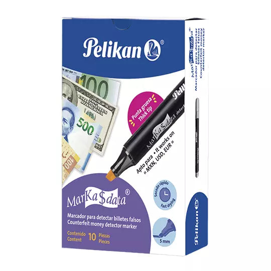 Marcador detector de billetes falsos Pel ikan Marka $ Data caja 10 piezas