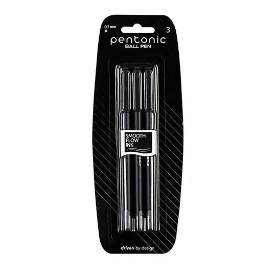 Bolígrafo fino Pentonic Ball Pen 0.7 mm color negro blíster c/3 piezas