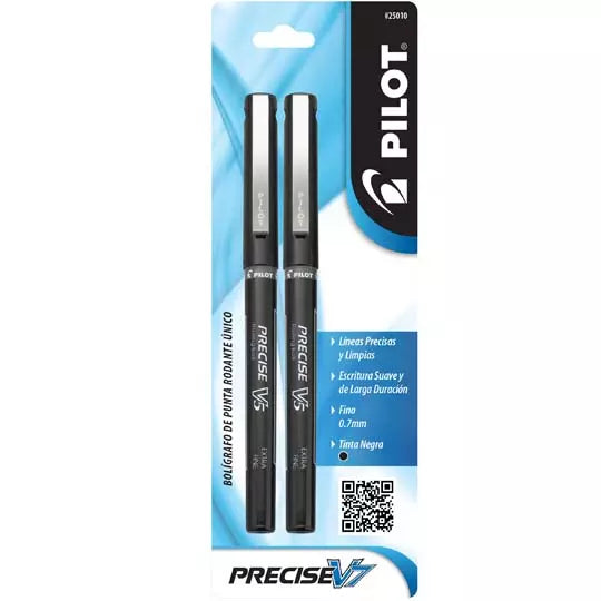 Bolígrafo extra fino Precise V7 Pilot pu nta rodante, color negro, blister 2 pzs