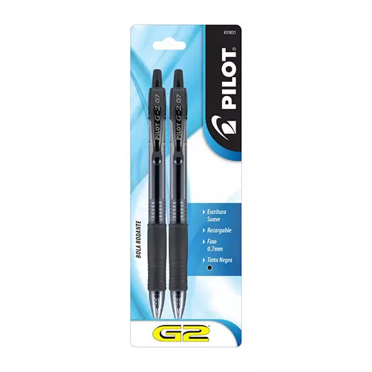 Bolígrafo fino retráctil G2-7 Pilot tint a gel color negro blíster con 2 piezas
