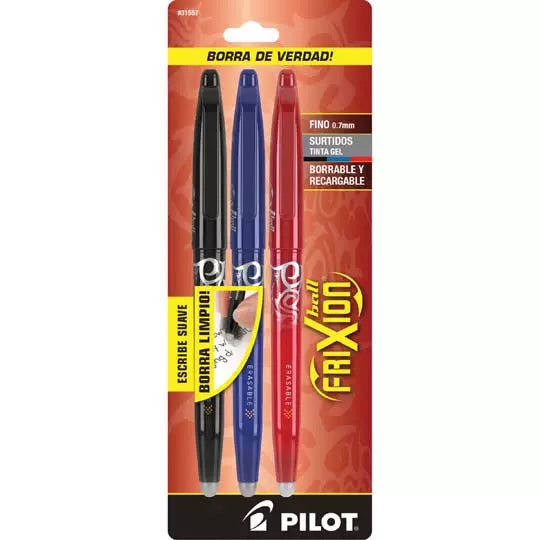 Bolígrafo fino Frixion Ball Pilot tinta gel borrable, surtido, blister 3 piezas