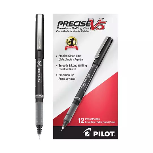 Bolígrafo extra fino Precise V5 Pilot pu nta rodante, color negro, 12 piezas