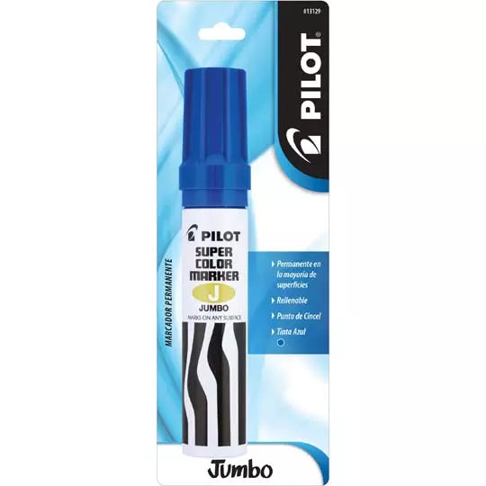 Marcador permanente Jumbo Pilot punta ci ncel hasta 12.5 mm, azul, blister 1 pza
