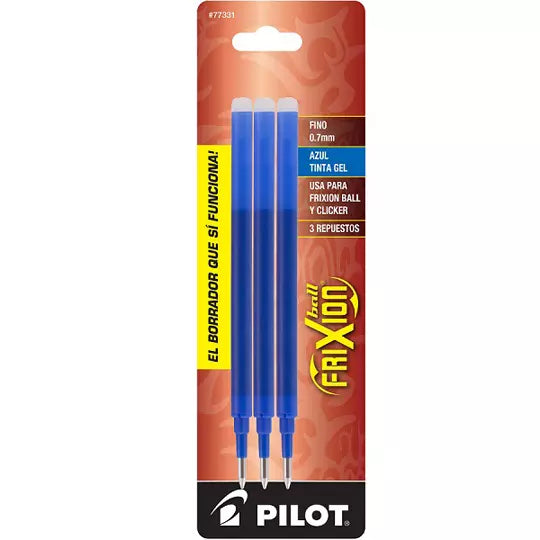 Repuesto de tinta Frixion Pilot punto fi no, color azul, blister con 3 piezas