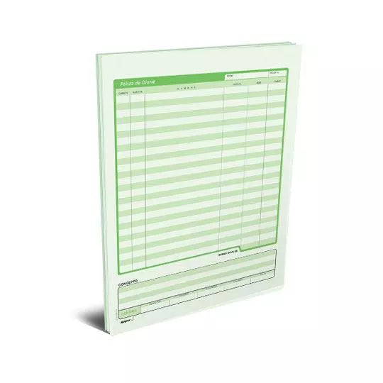 Póliza diario Rayter, tamaño carta, pape l verde óptico, block 50 hojas