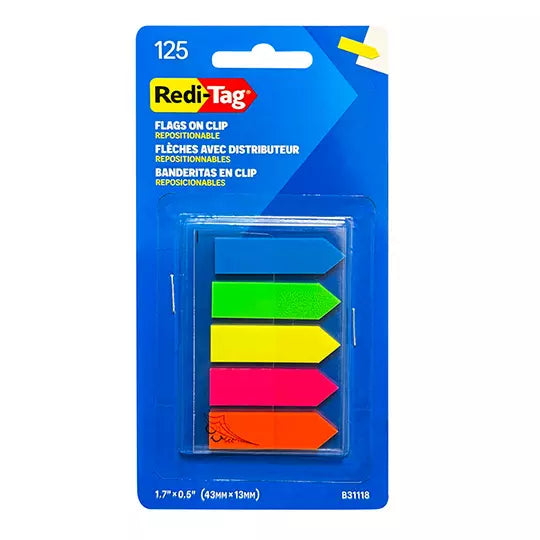 Banderitas adhesivas Redi-Tag con clip, colores surtidos 4.3 x 1.3 cm c/125