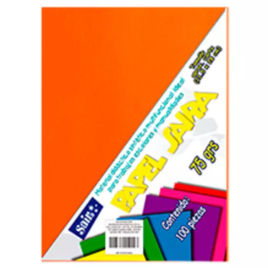 Paquete de hojas de color saira tamaño c arta naranja 75 grs 100 hojas