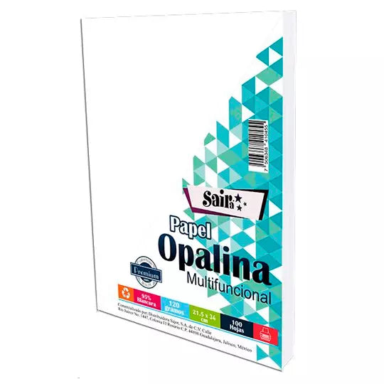 Paquete de papel opalina Saira de 120 gr s tamaño oficio paquete 100 hojas