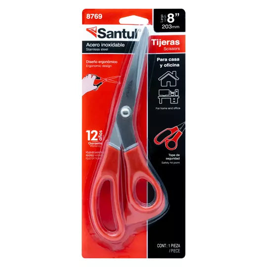 Tijeras santul de 20 CM (8 pulgadas) col or rojo.