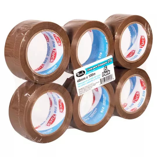 Cinta 278 de empaque TUK 48mm x 100m, co lor canela, con 6 piezas