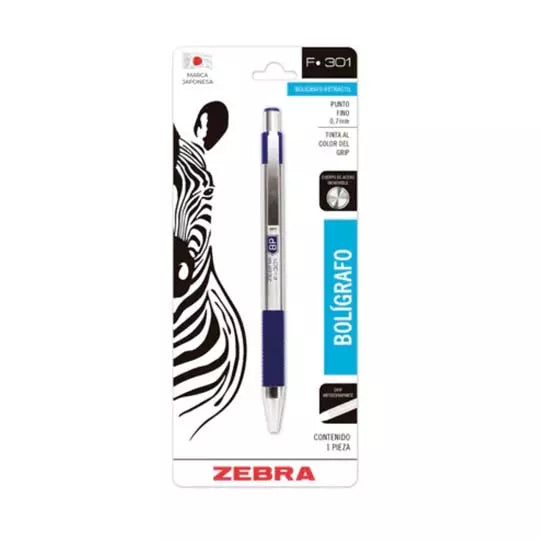 Bolígrafo ZEBRA F-301 punto fino 0.7 mm color azul blíster c/1 pieza
