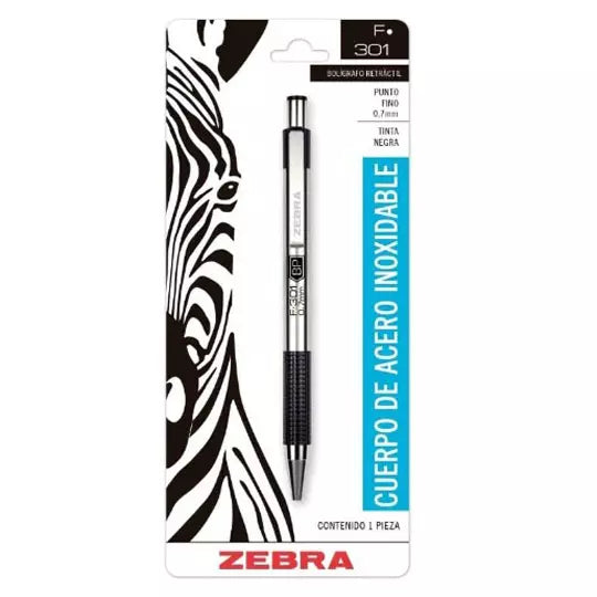 Bolígrafo ZEBRA F-301 punto fino 0.7 mm color negro blíster c/1 pieza
