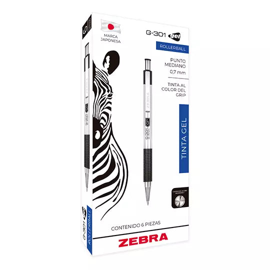 LM-Bolígrafo de gel ZEBRA G-301 punto me diano 0.7mm azul c/6 pz