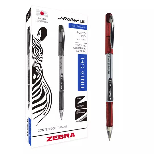 Bolígrafo de gel ZEBRA J-Roller LE punto fino 0.5 mm color rojo caja con 6 pz
