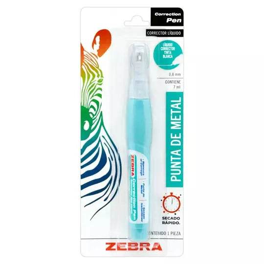 Corrector liquido en pluma ZEBRA punto 0 .8 mm de 7 ml blíster c/1 pieza