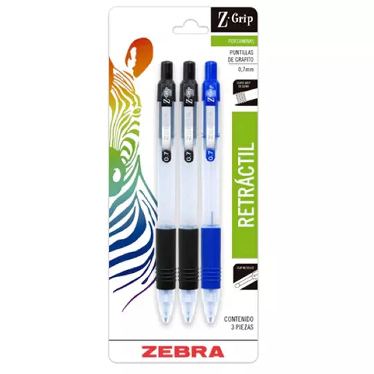 Portaminas ZEBRA Z-Grip punto mediano 0. 7 mm surtido blíster c/3 piezas