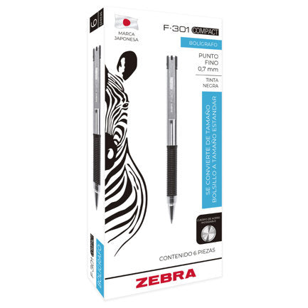 Boligrafo F-301 compac grip azul punto fino tinta negra cuerpo de Acero inoxidable caja c/6