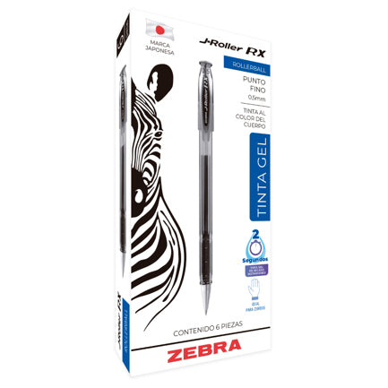 Bolígrafo Zebra J Roller RX Punto Fino 0.5mm Tinta Gel Color Rojo C/6 Pzas