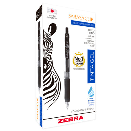 Bolígrafo Zebra Sarasa Retráctil Punto Fino 0.5mm Tinta Gel Color Rojo C/6 Pzas