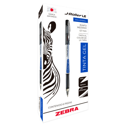 Bolígrafo Zebra J-Roller LE Punto Mediano 0.7mm Tinta Gel Color Negro C/6 Pzas