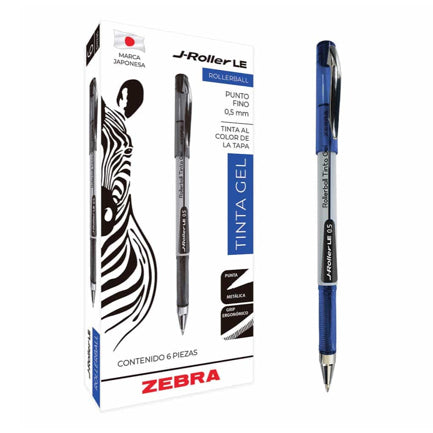 Bolígrafo Zebra J-Roller LE Punto Fino 0.5mm Tinta Gel Color Azul C/6 Pzas
