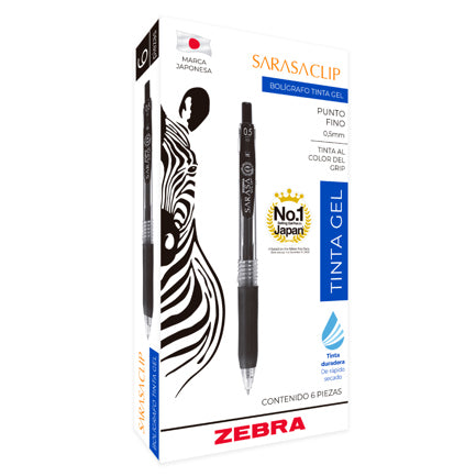 Bolígrafo Zebra Sarasa Retráctil Punto Fino 0.5mm Tinta Gel Color Azul C/6 Pzas
