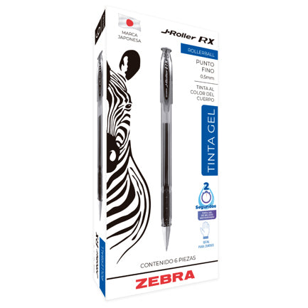 Bolígrafo Zebra J Roller RX Punto Fino 0.5mm Tinta Gel Color Azul C/6 Pzas