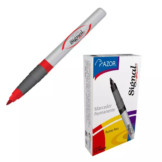 Marcador permanente fino Signal punta ba la 1.5 mm color rojo caja con 12 pzas