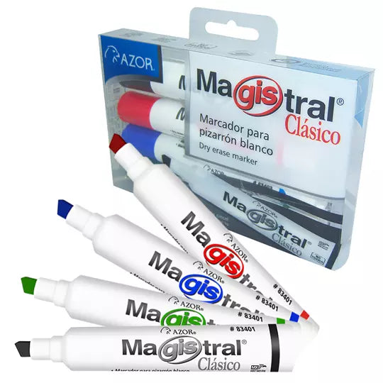 Marcador Magistral Clásico punta cincel 6 mm colores surtidos empaque con 4 pzas