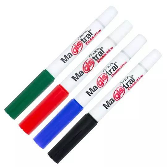 Marcador Magistral Didáctico punta bala 2 mm colores surtidos empaque con 4 pzas