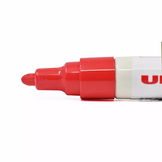 Marcador permanente UniPaint punta bala color rojo caja con 12 pzas