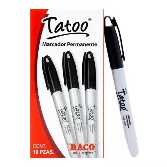 Marcador permanente BACO Tatoo punto fin o color negro caja con 10 piezas