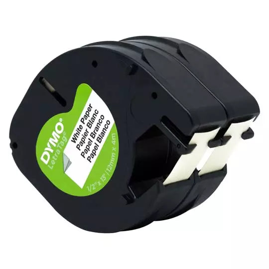 Cinta de papel DYMO Letratag negro sobre blanco de 12mmx4m blíster con 2 piezas