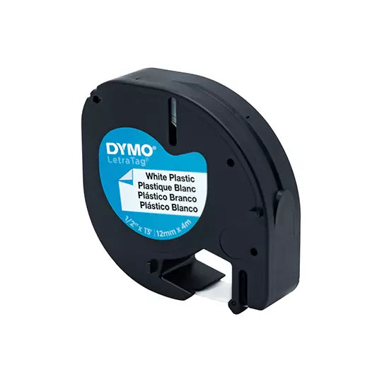 Cinta plastica DYMO Letratag negro sobre blanco perla 12mmx4m 1 pieza