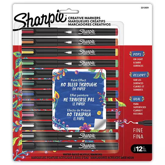 Marcadores Sharpie Acrílicos punta fina, blíster con 12 colores surtidos