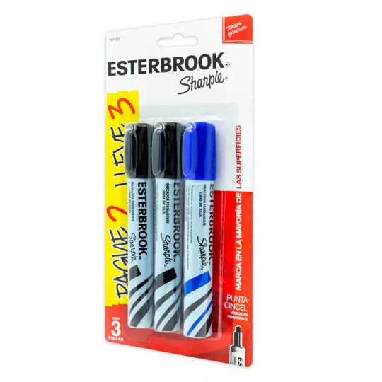 Marcador permanente Esterbrook blister c on 2 marcadores negros + 1 marcador azul
