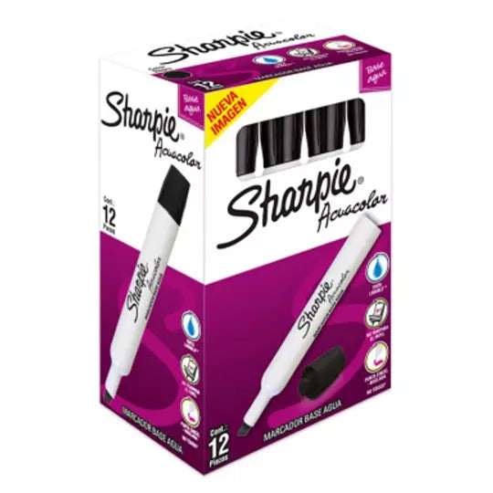 Sharpie acuacolor caja con 12 piezas col or negro marcadores base agua