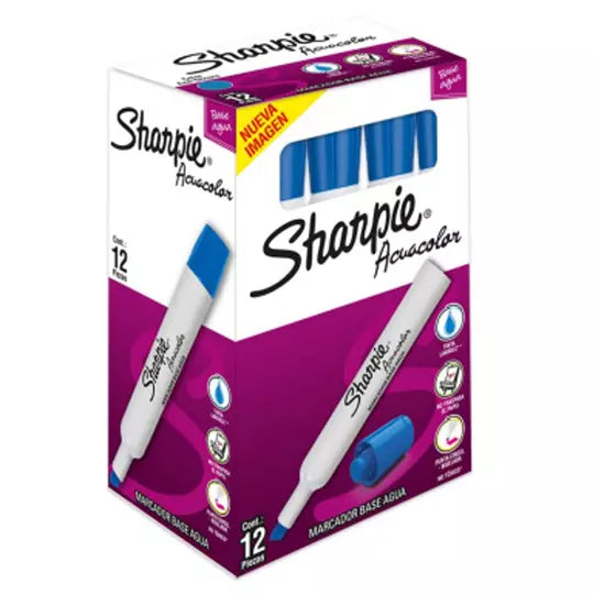 sharpie acuacolor con 12 piezas color az ul marcador base agua.