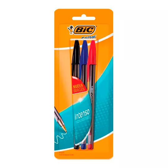 Bolígrafo BIC Cristal surtido punto extr a grueso 1.6 mm blíster con 3 colores