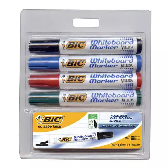 Marcadores para pizarrón blanco BIC Mark ing blíster con 4 colores + 1 borrador