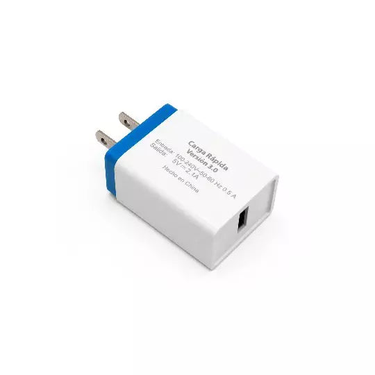 BROBOTIX COMBO USB DE CARGA RAPIDA CARGADOR USB 3.0 PARA PARED + CABLE USB TIPO C COLOR AZUL - Adaptador Cable Corriente Alimentacion Telefono Celular - USB Version 3.0 FAST CHARGING
