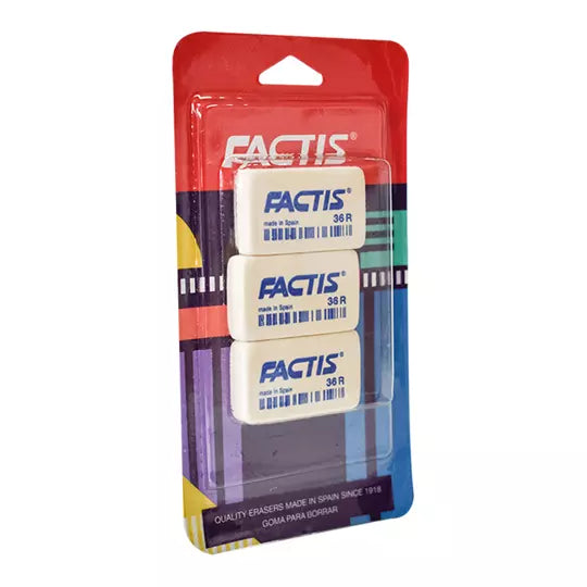 Goma Factis 36R forma rectangular color blanco blíster 3 piezas