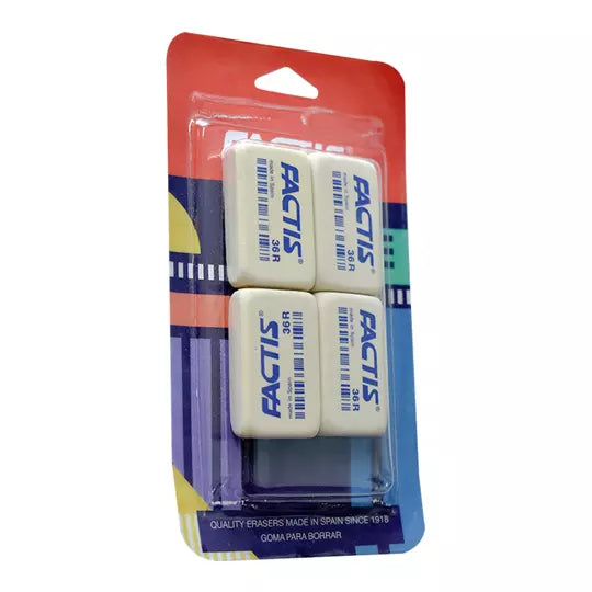 Goma Factis 36RB forma rectangular color blanco blíster 4 piezas
