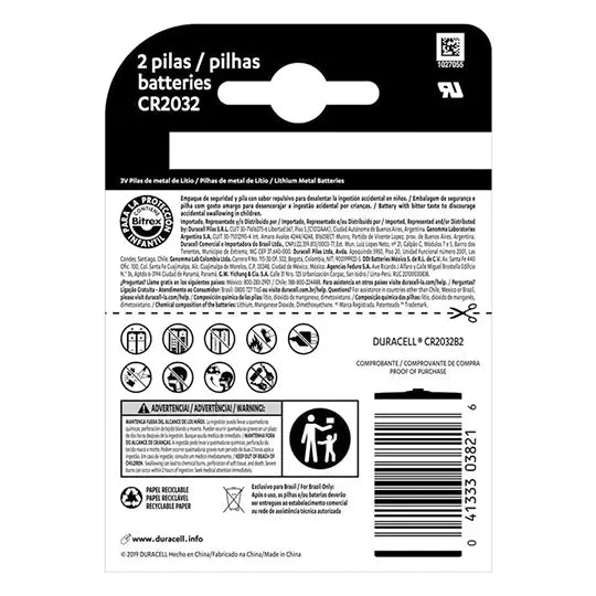 Pila de litio modelo 2032, blíster de 2 piezas.