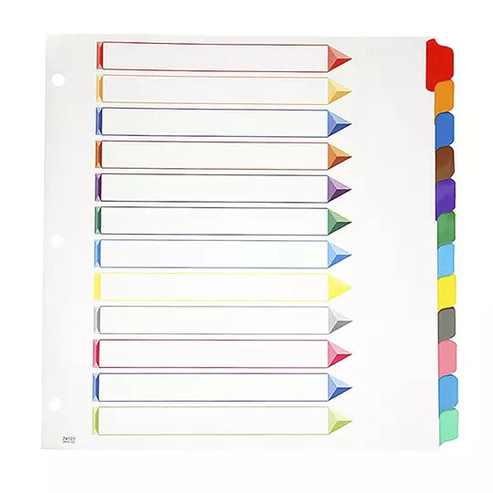 Separador con índice Oxford carta cejas de colores con 12 divisiones
