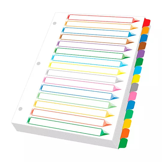 Separador con índice Oxford carta cejas de colores con 15 divisiones