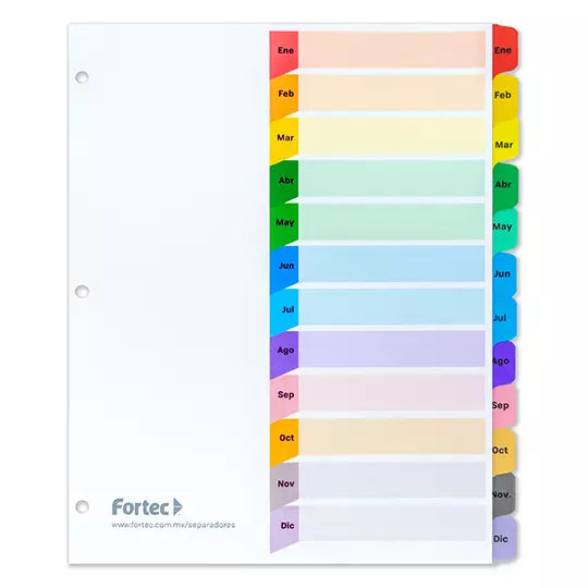 Separador con índice Fortec carta ceja d e colores mensual Ene-Dic