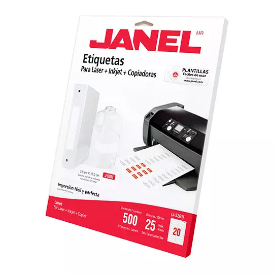 Etiqueta laser mod j-5261 blanca JANEL 2 5x102mm con 500 etiquetas