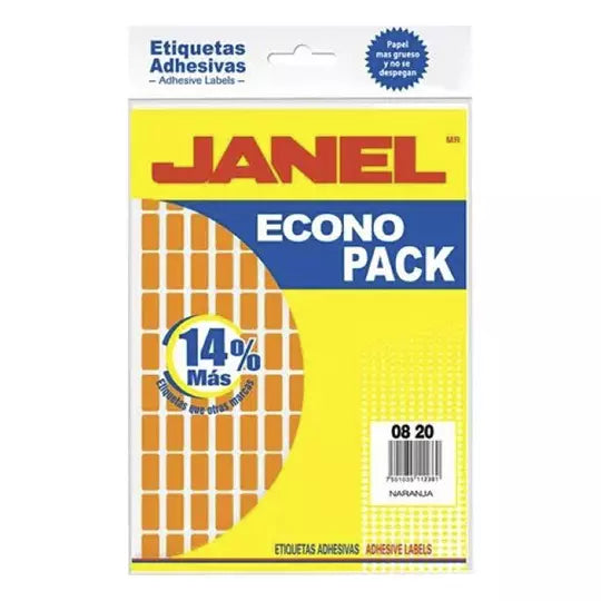 Etiquetas Adhesivas Janel Econopack No 4 Naranja 8mm x 20mm C/1008 Etiquetas por Sobre